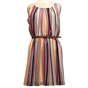 By & By Multicolor Stripe Polyester Chiffon Sleeveless Belted Dress Size XL